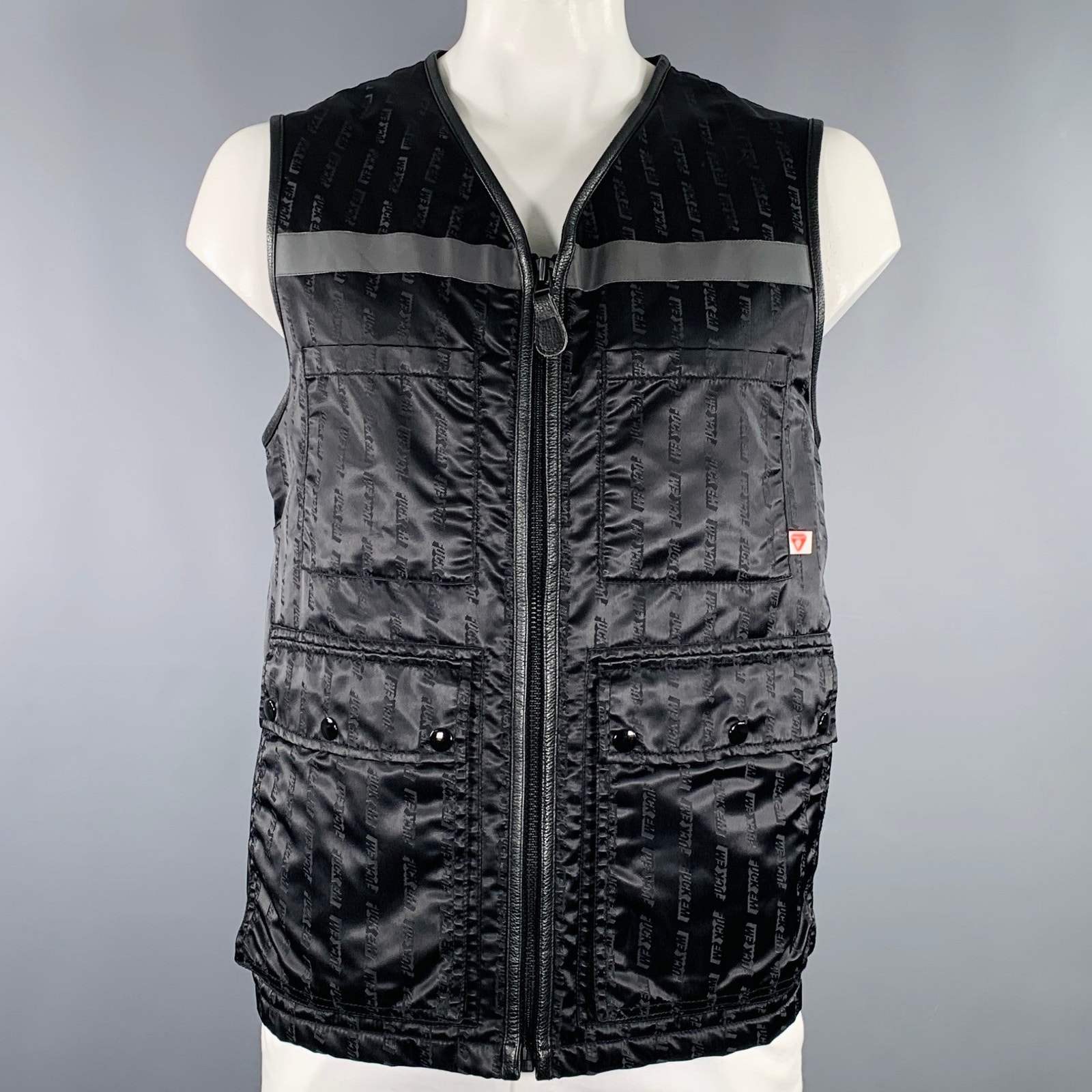 Neighborhood Size L Fck Em Black Logo Nylon Zip Up Vest